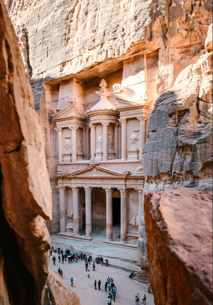 Petra Treasury viewed through the sandstone canyon, Jordan